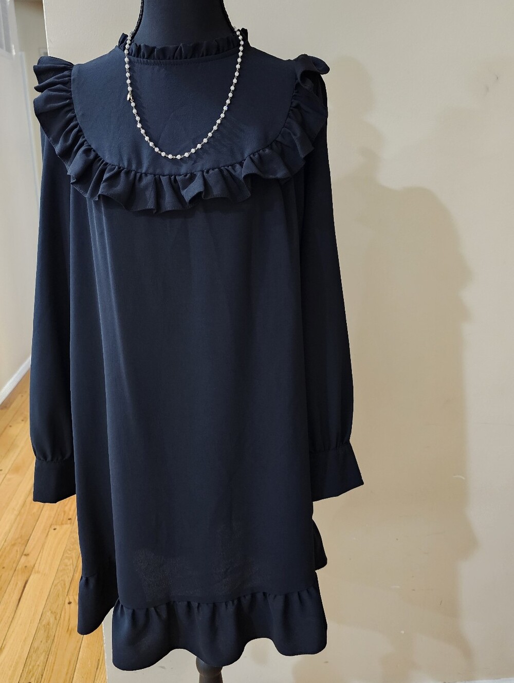 New Look Black Shift Dress with Ruffle Trim